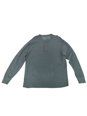 L.L. Bean Mens  XL Green Henley T- Shirt Cotton & Wool Long Sleeve